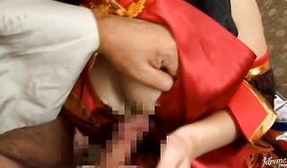 Angelic housewife rides her stud's hard wang