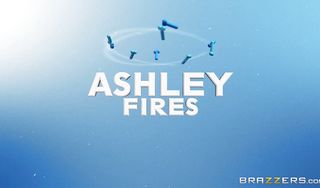 Prurient blonde Ashley Fires with great natural tits strips fast because she hurries to ride a sausage