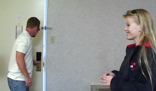 Voluptuous blonde floosy Lea got probed by her guy's amazingly big boner